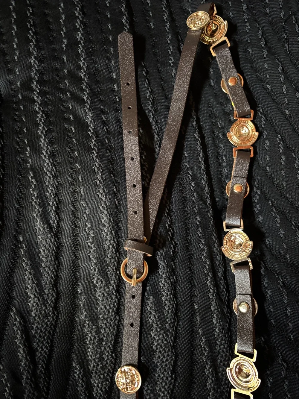 Brown Leather Coin-Link Belt with Gold Medallions